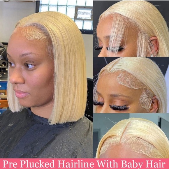 613 Blonde Short Bob Wig Human Hair 13X4 Lace Front Wigs with Baby Hair - Picture 3 of 6